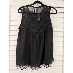 Papermoon Lace Sleeveless Top Women L Black Crochet Mesh NEW